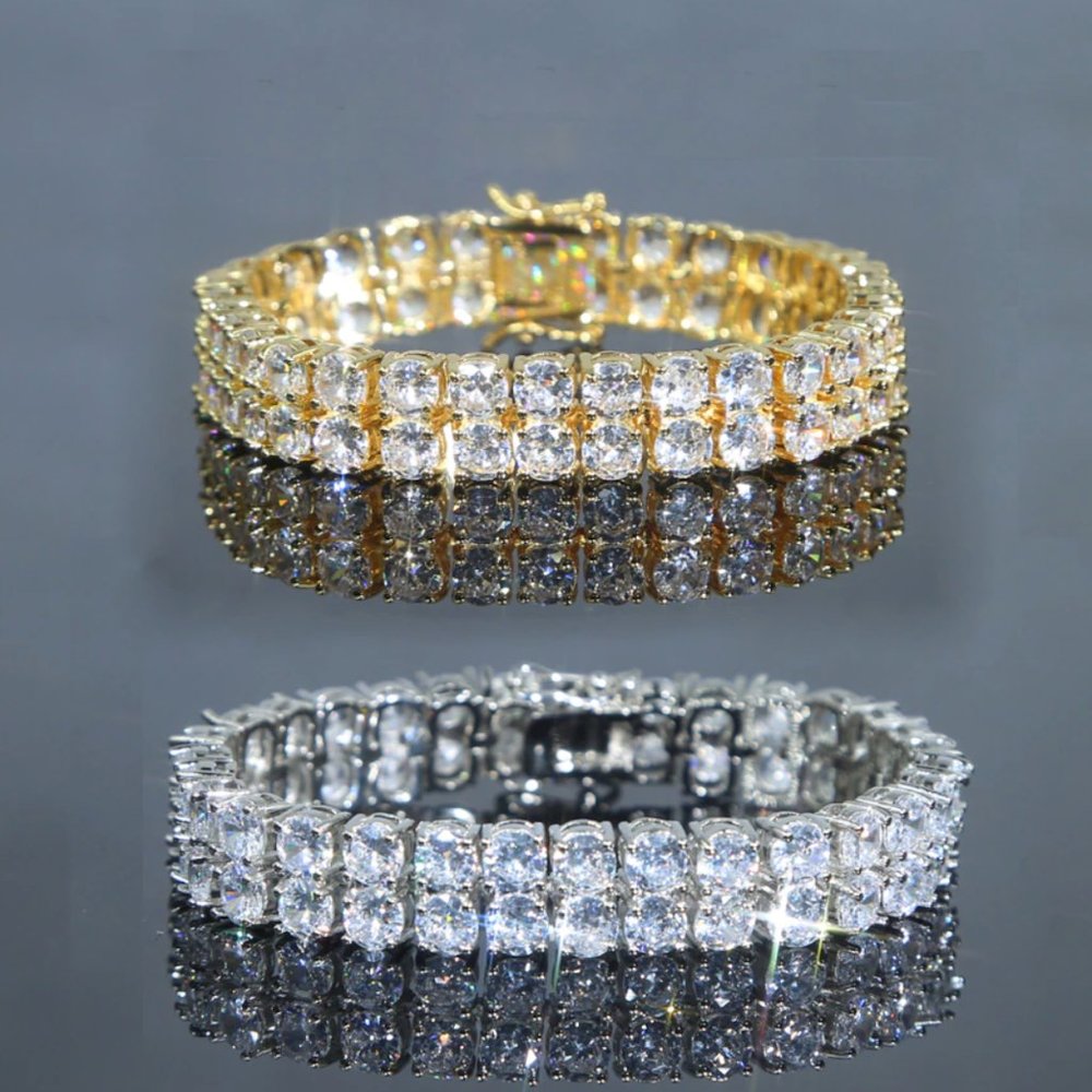 Diamond CZ Double Row 10mm Tennis Bracelet I Gold + Silver Tennis Bracelet 127 - Picture 2 of 12